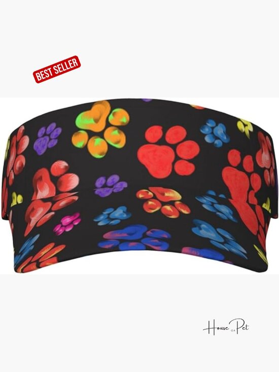 Watercolor Paw Print Visor Sun Hat Adjustable Wide Brim Polyester Cap main image 6